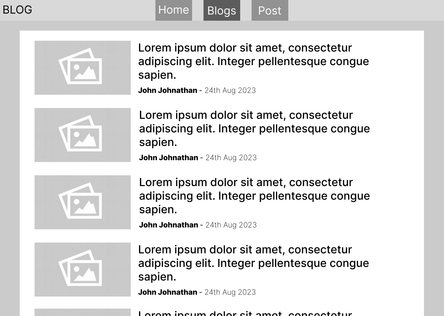 Blogs Page wireframe