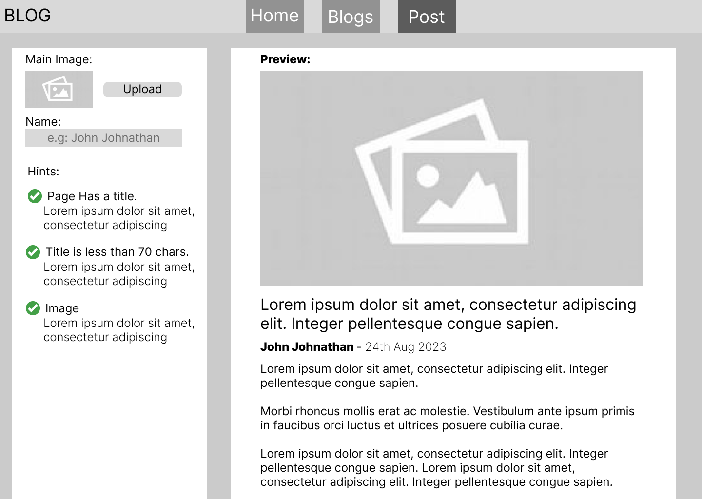 Post Page wireframe